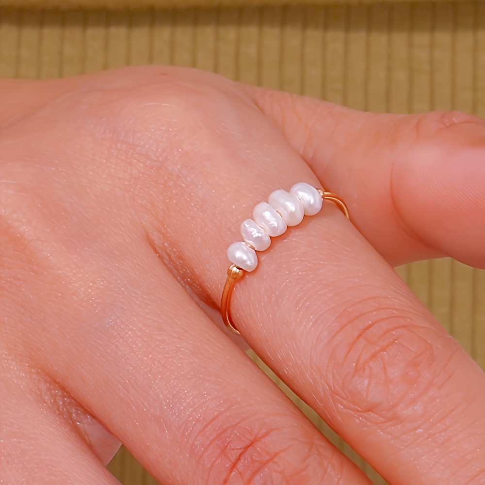 Boho Style 14K Gold Plated Pearl Ring for Everyday Wear